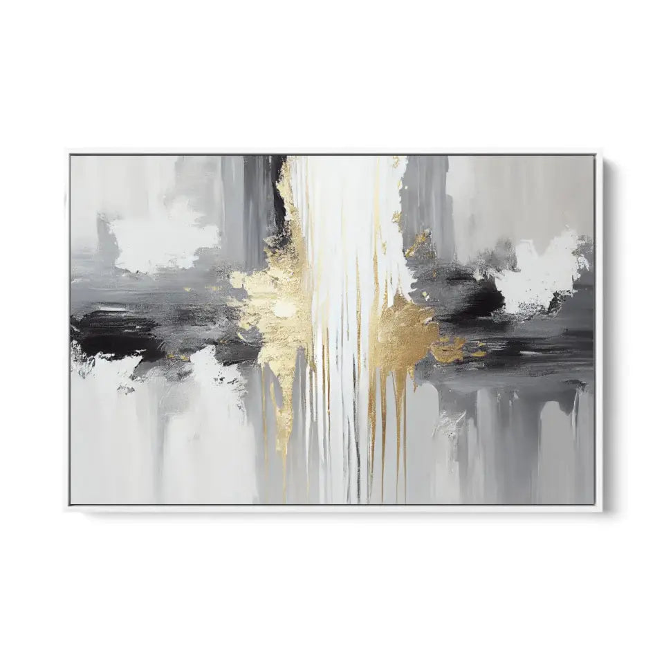 Abstract gold, white, gray, black canvas