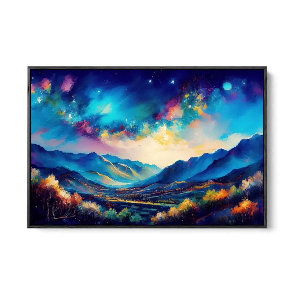 Night sky with fantasy clouds over mountain hill