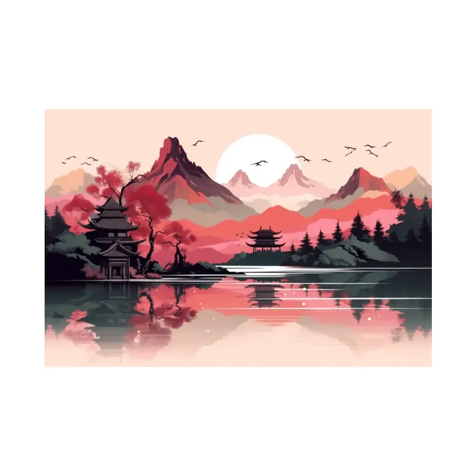 Japanese Mountain and Lake Landscape