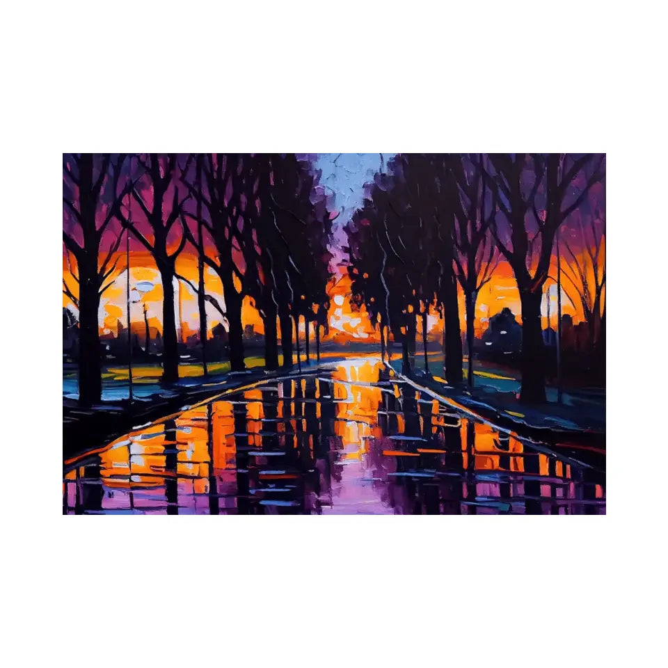 Expressionistic evening park cityscape