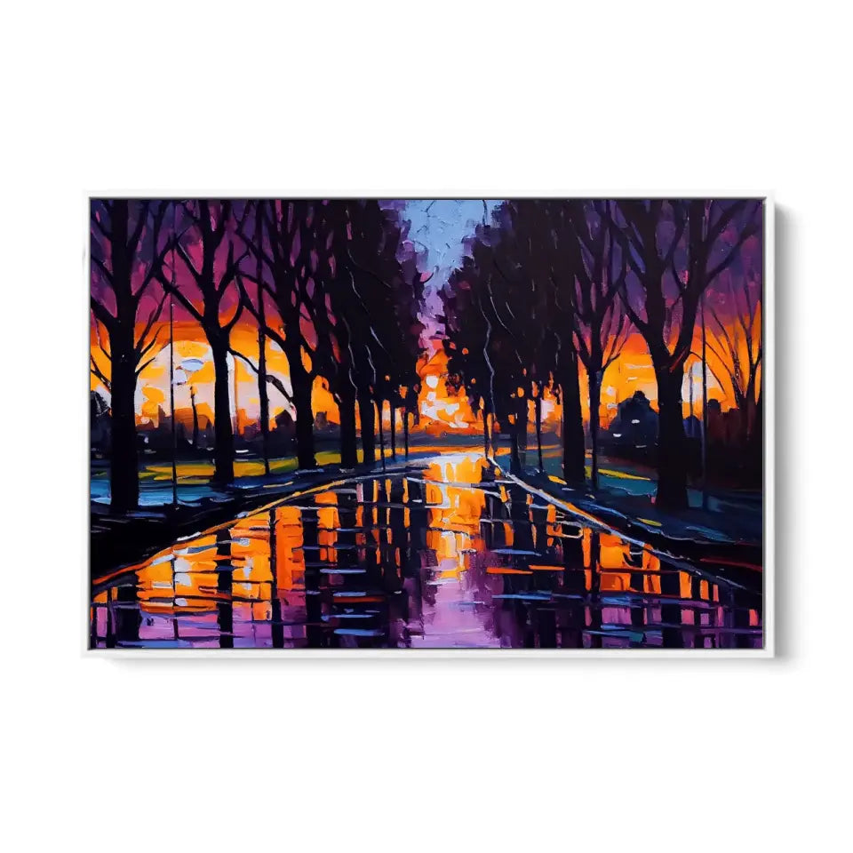 Expressionistic evening park cityscape