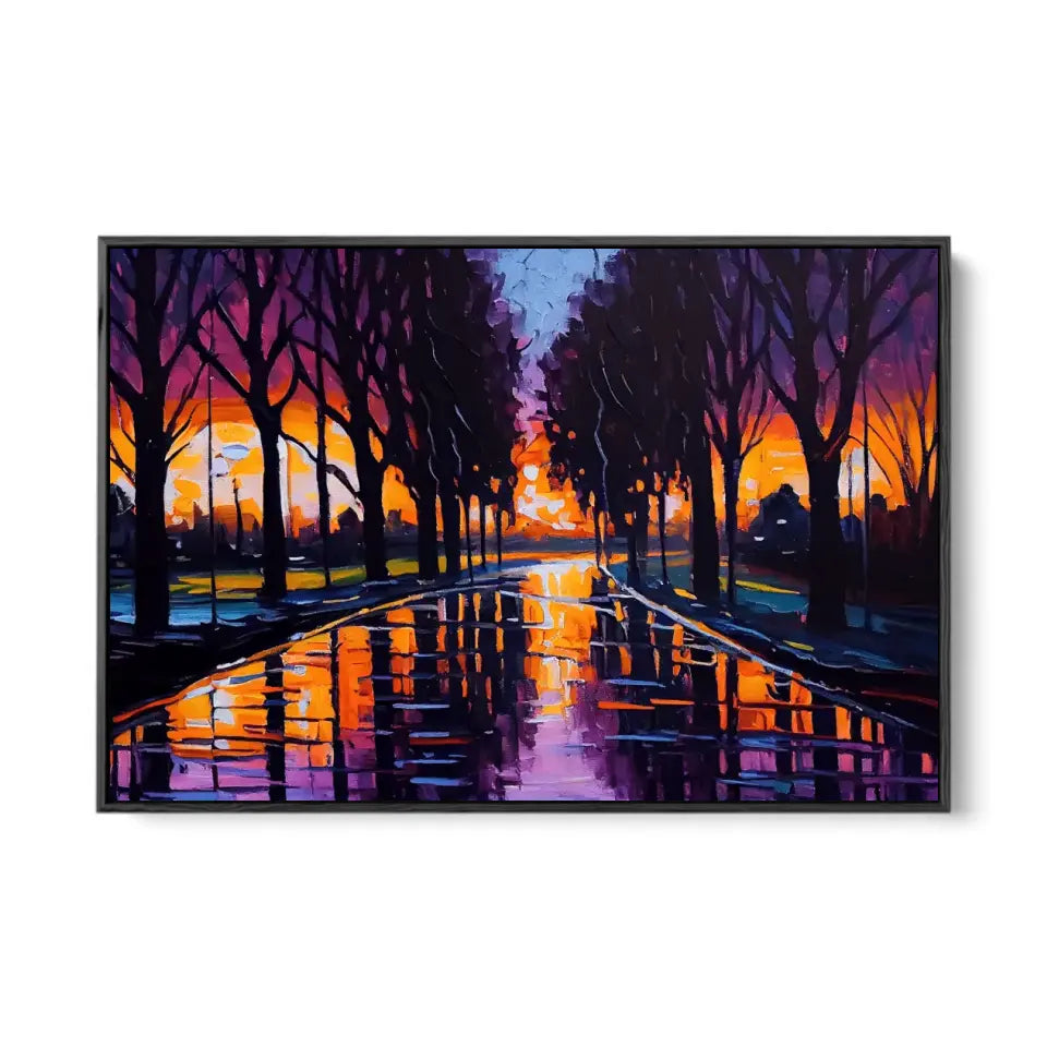 Expressionistic evening park cityscape