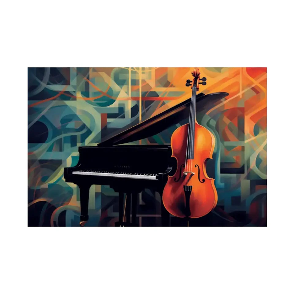 Cello and grand piano in geometrical shapes