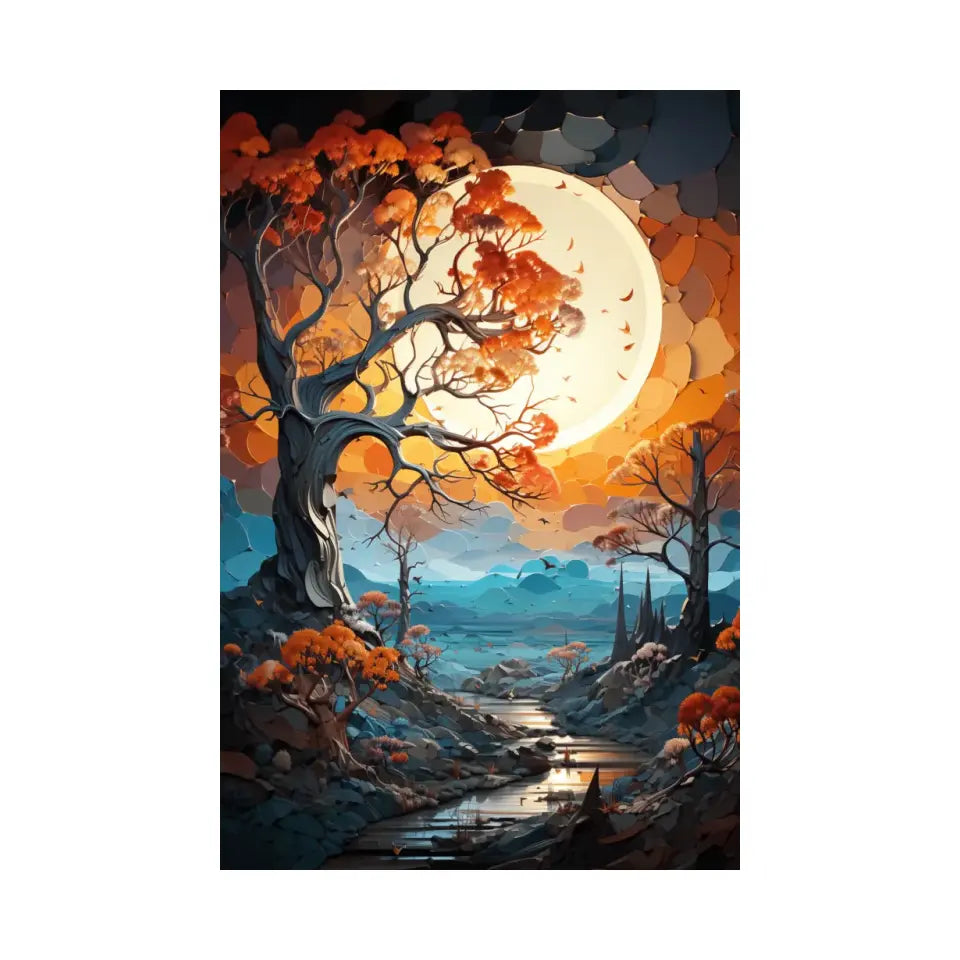 Multicolor autumn tree painting