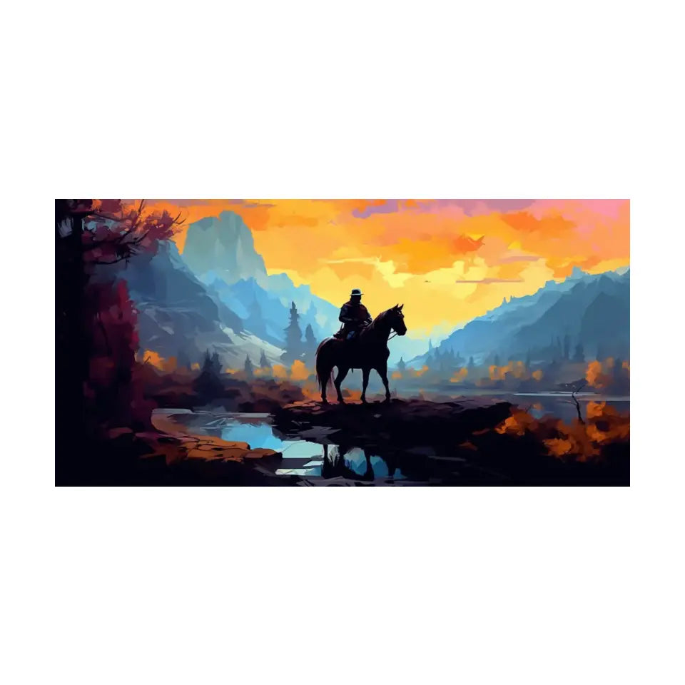 Traveling cowboy in a mountain landscape