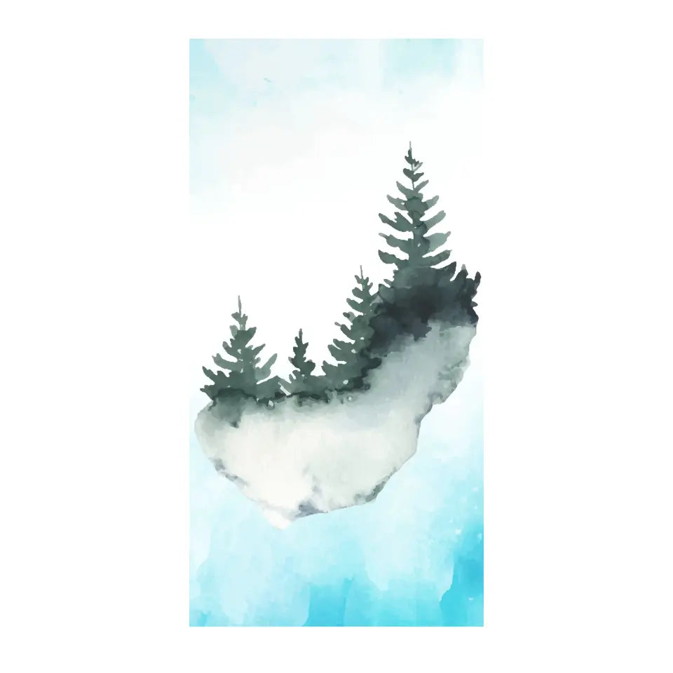 Mountain and Forest, Blue Background