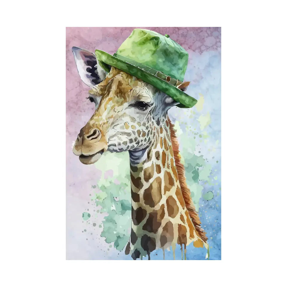 Giraffe with a green hat