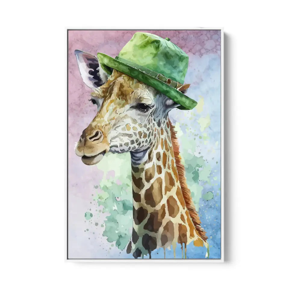 Giraffe with a green hat