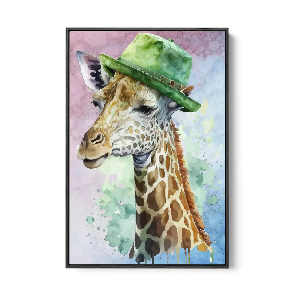 Giraffe with a green hat