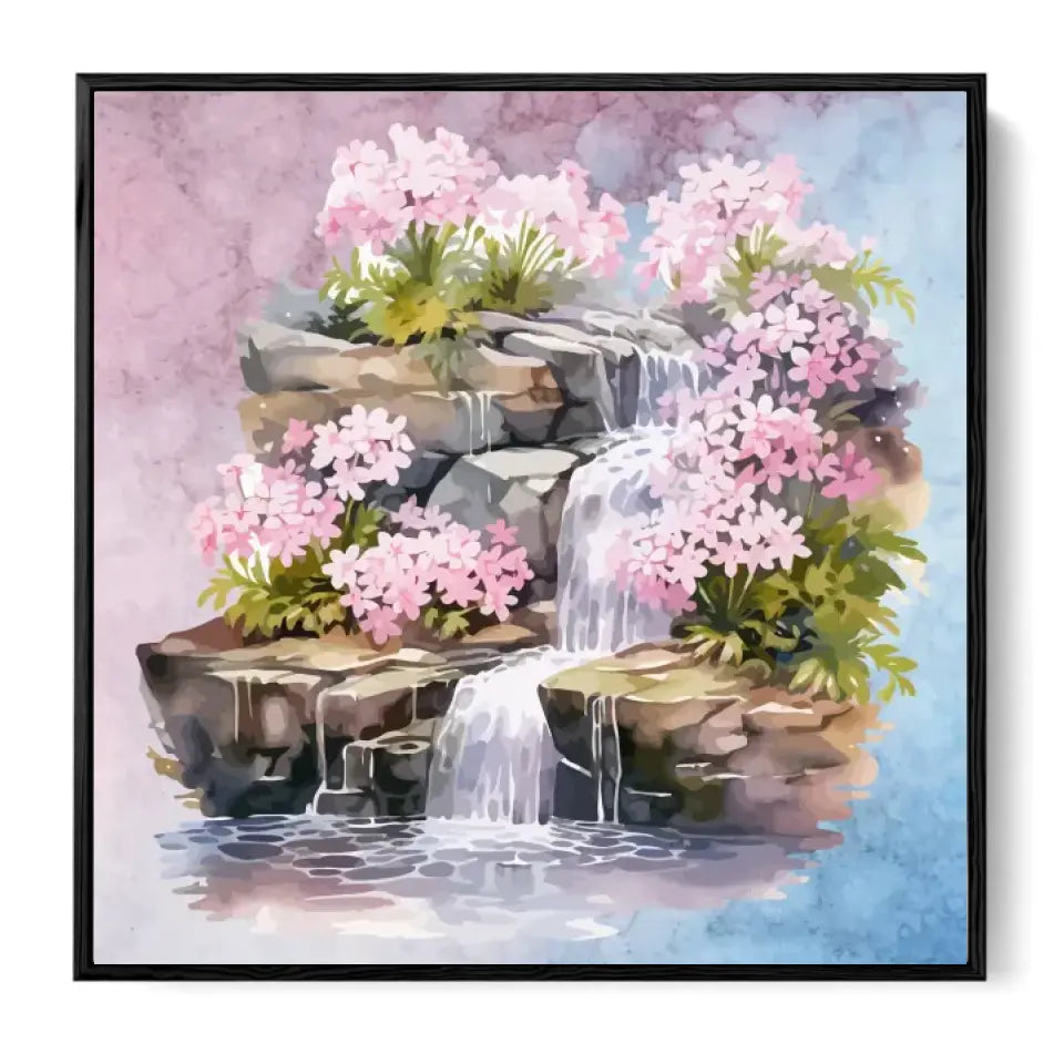 Colorful waterfall with flowers