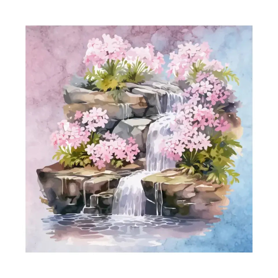 Colorful waterfall with flowers