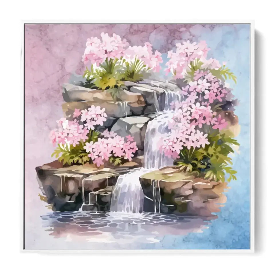 Colorful waterfall with flowers