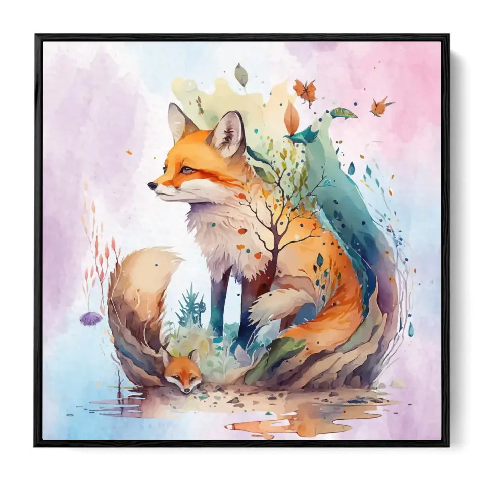 Fox with his baby watercolor