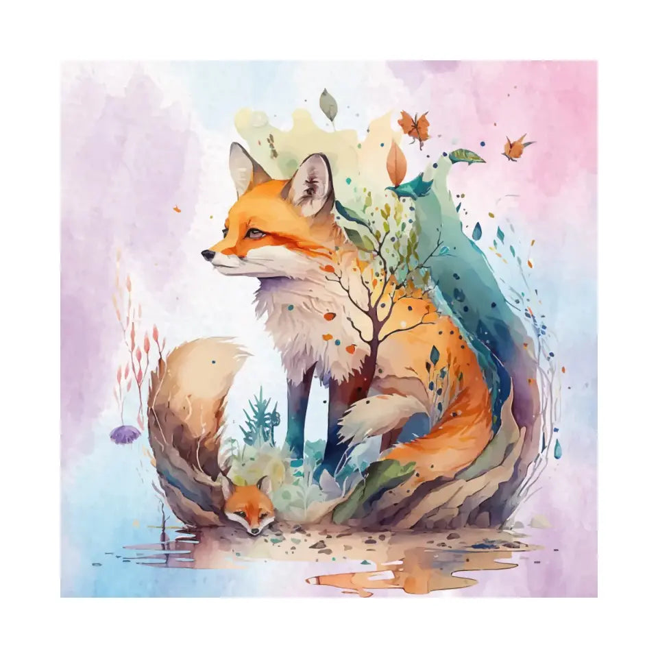 Fox with his baby watercolor