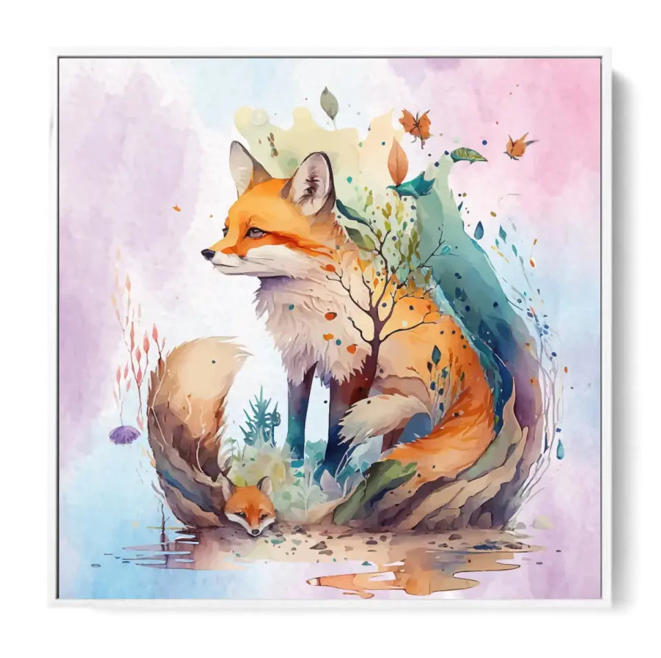 Fox with his baby watercolor