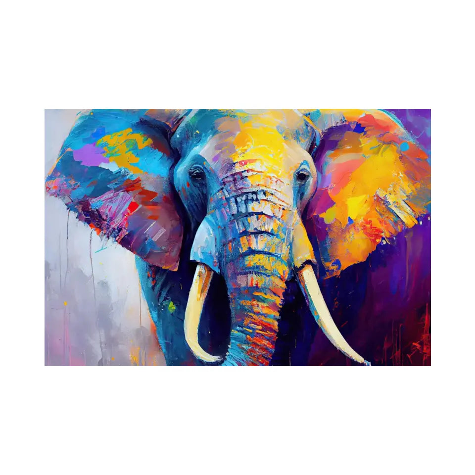 Colorful painted elephant oil painting canvas