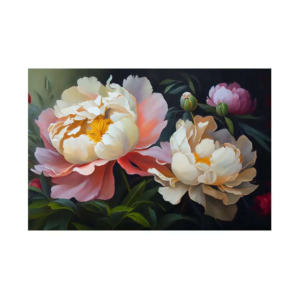 Peony flowers oil painting canvas