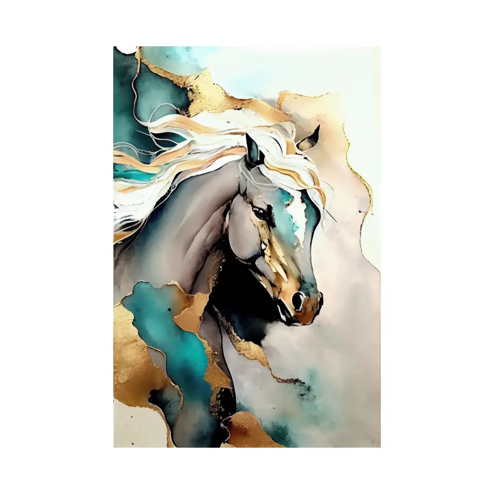 Abstract oil painting of a golden horse