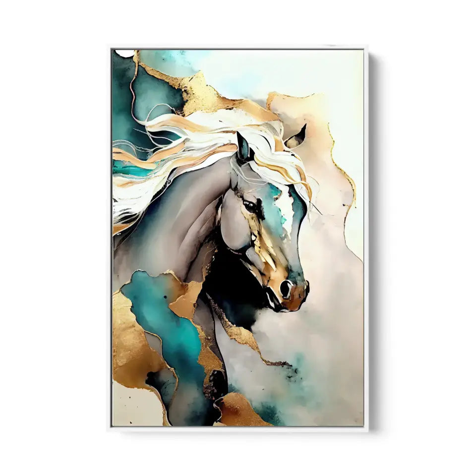 Abstract oil painting of a golden horse