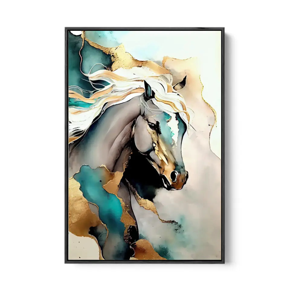 Abstract oil painting of a golden horse