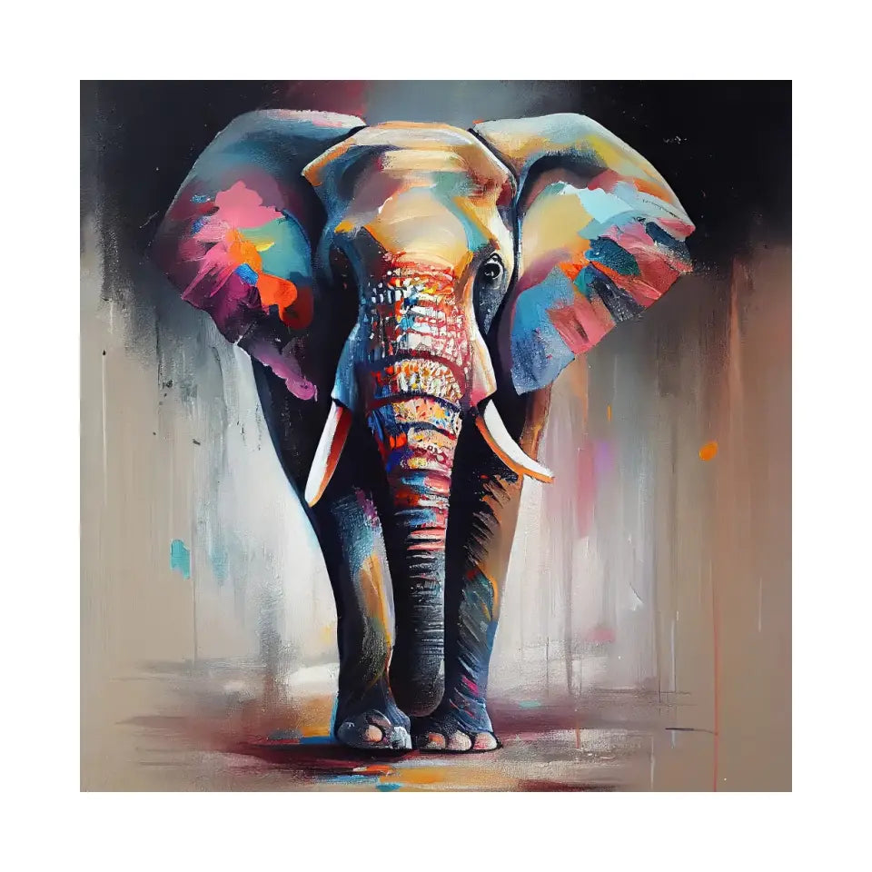 Abstract Multicolored Elephant-A vibrant oil painting