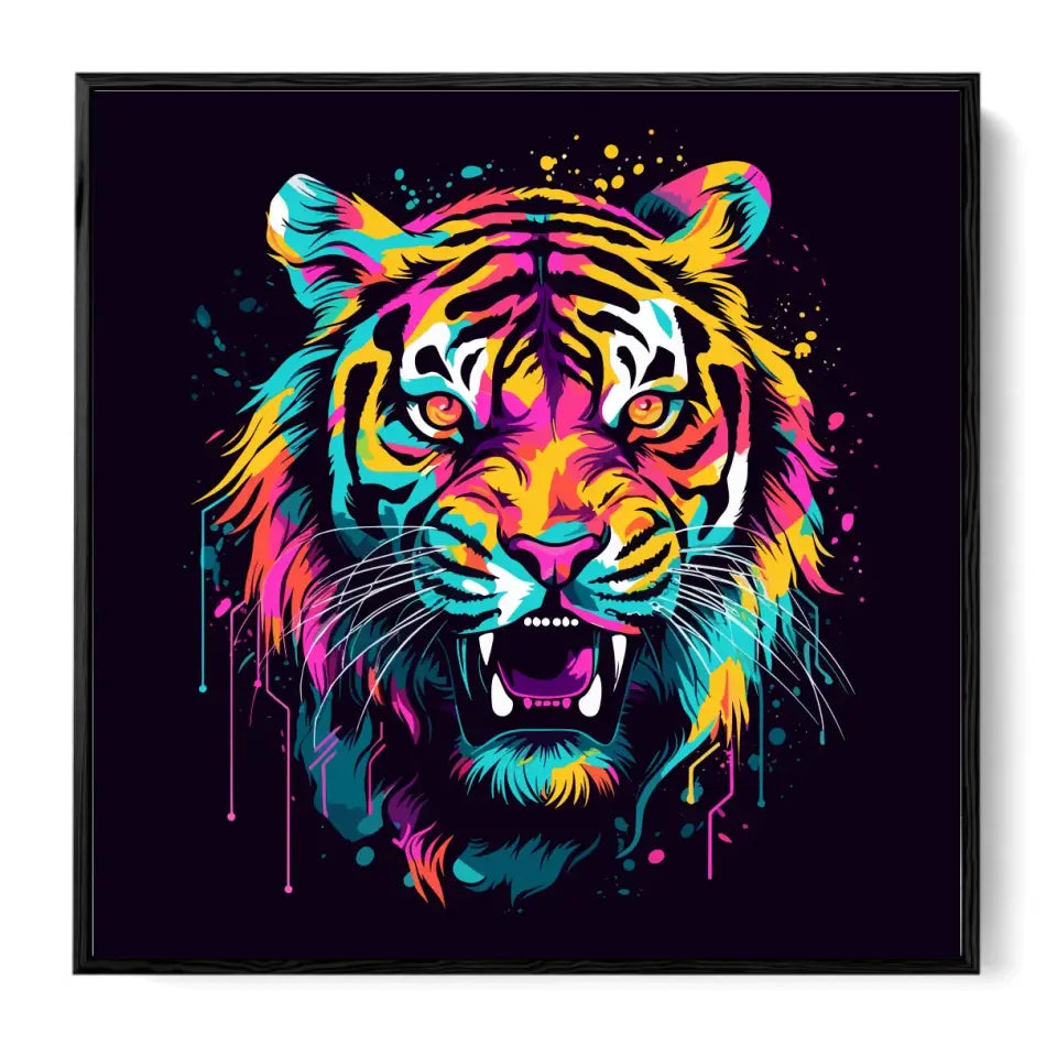 Aggressive neon tiger in graffiti art style