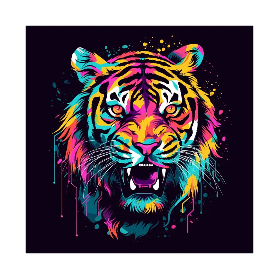 Aggressive neon tiger in graffiti art style