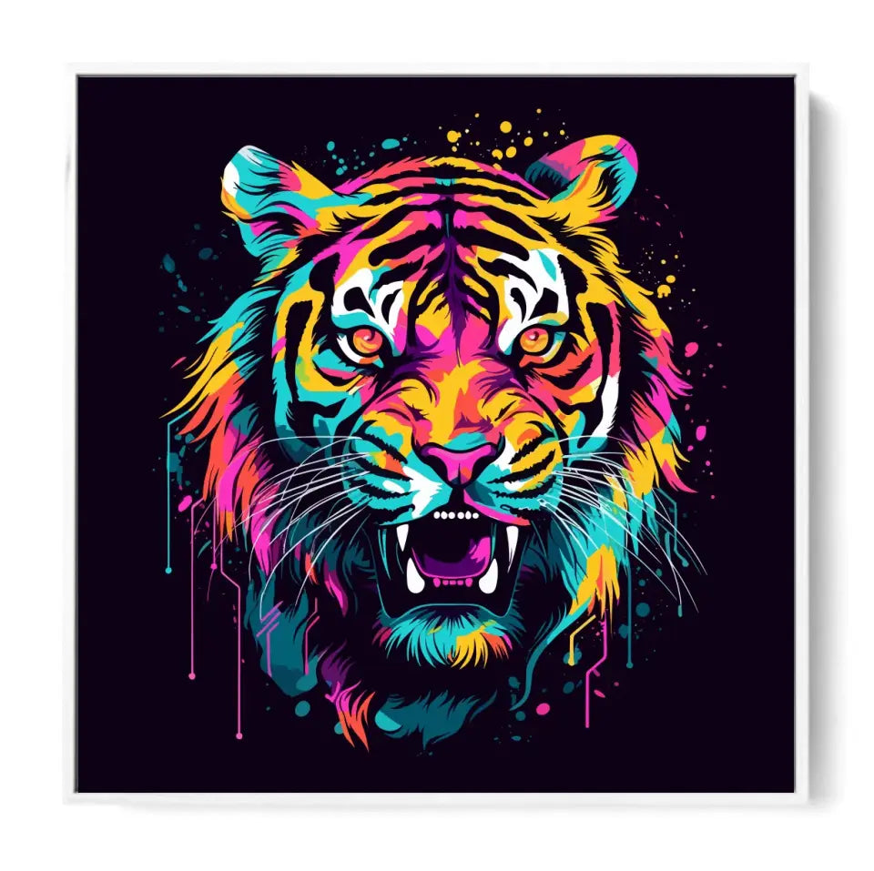 Aggressive neon tiger in graffiti art style