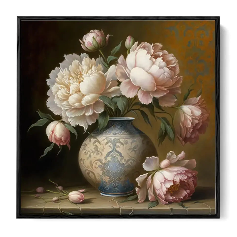 Baroque oil painting of bouquet in a vase