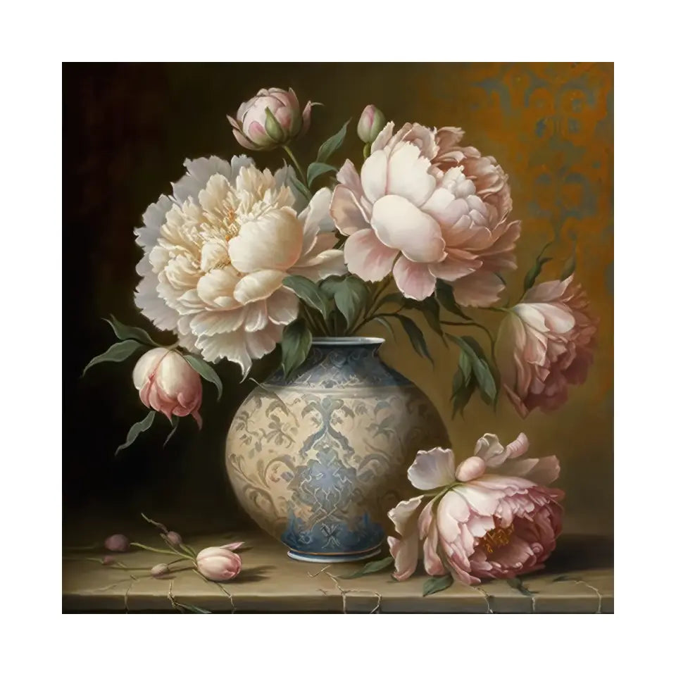 Baroque oil painting of bouquet in a vase