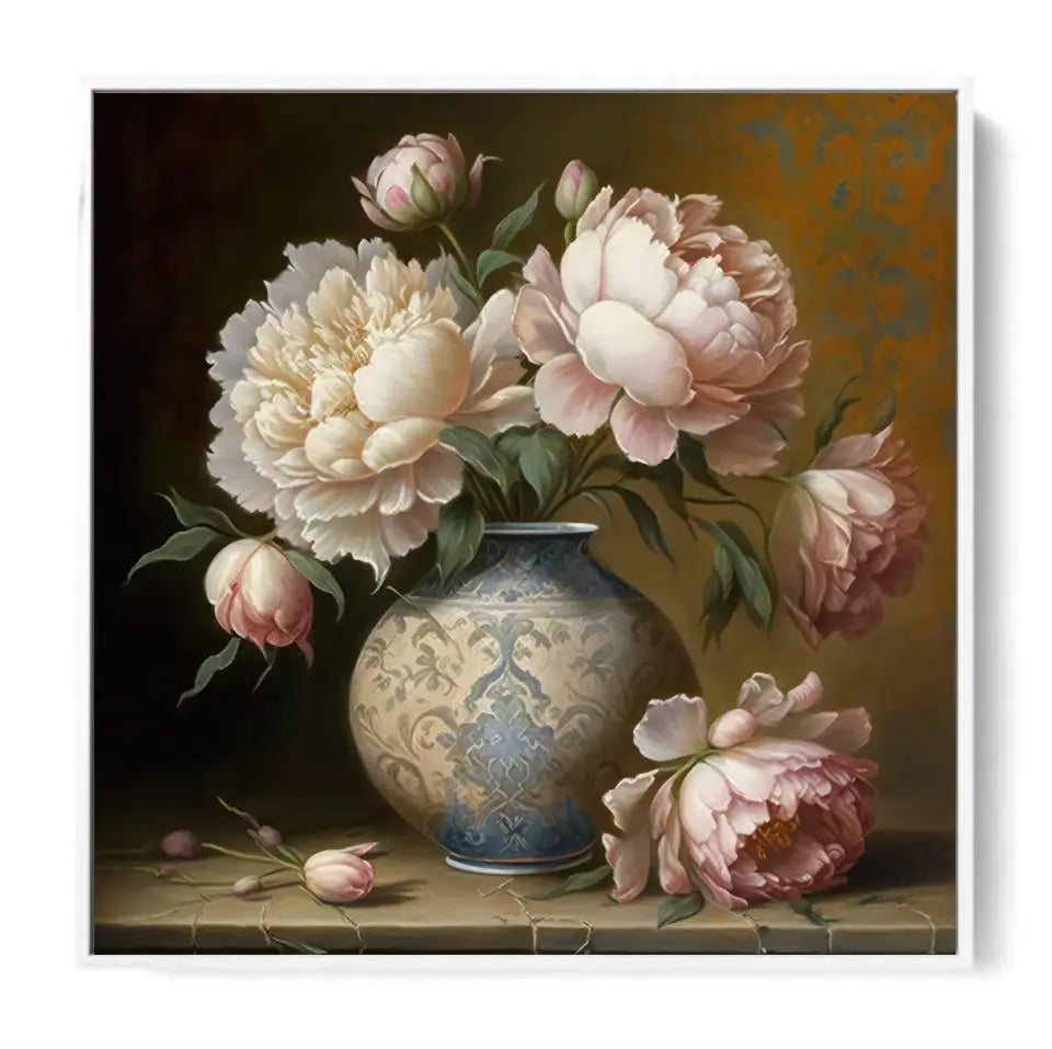 Baroque oil painting of bouquet in a vase