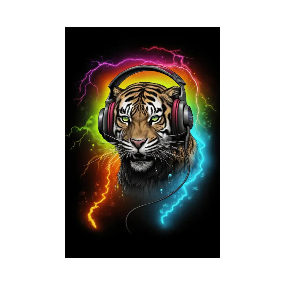 Aggressive neon tiger