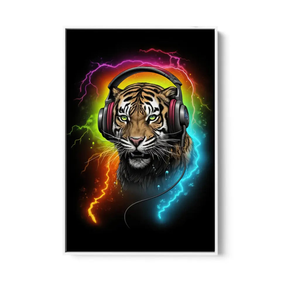 Aggressive neon tiger