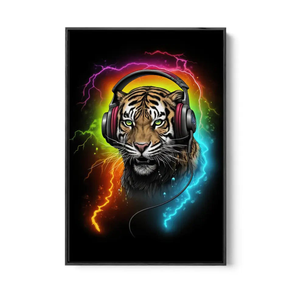 Aggressive neon tiger