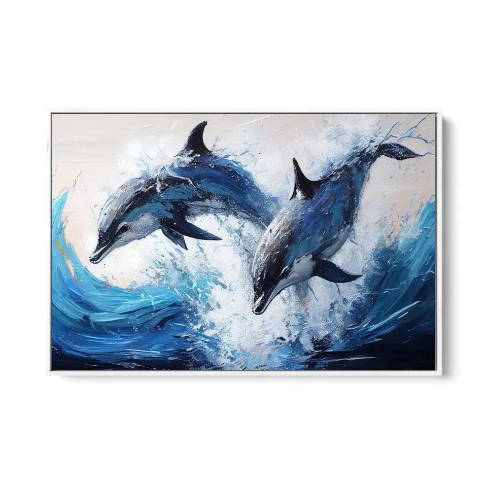 Acrylic Palette Knife Painting, Couple jumping dolphins