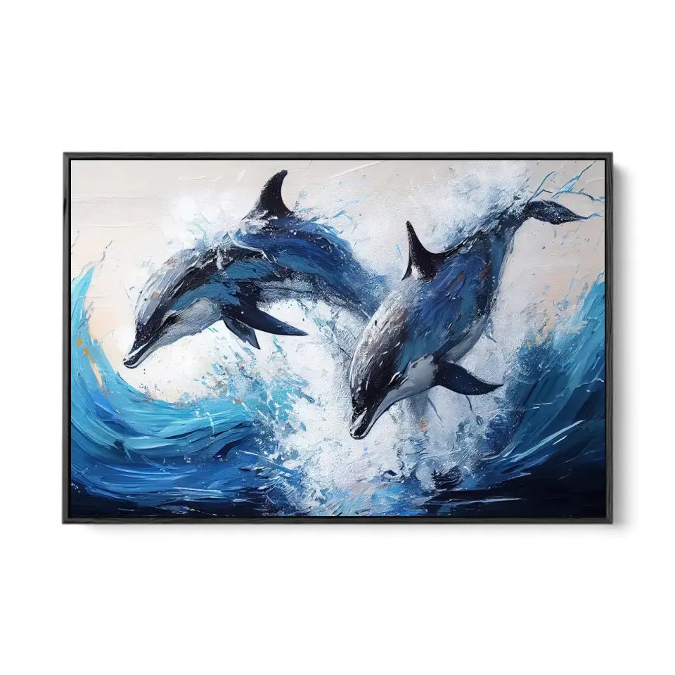 Acrylic Palette Knife Painting, Couple jumping dolphins