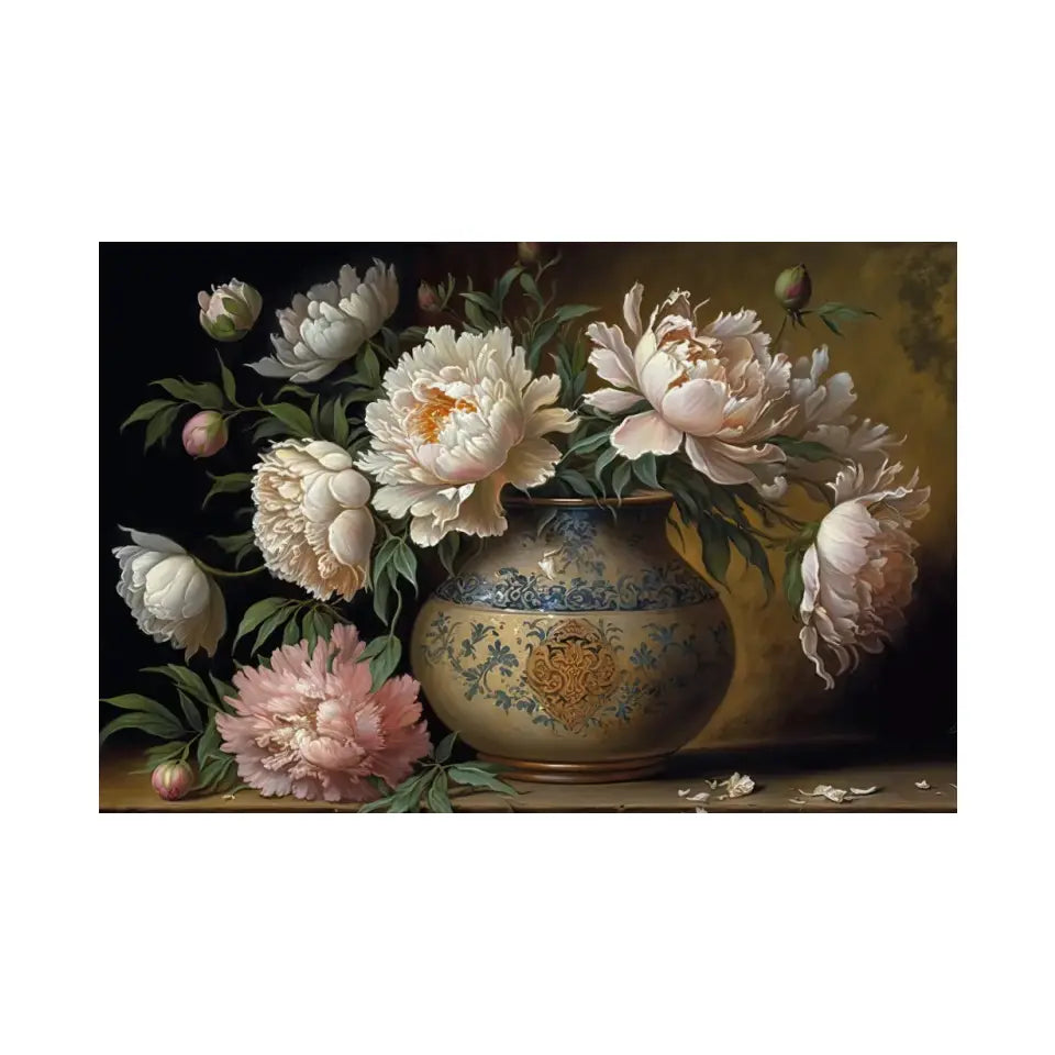 Baroque oil painting of Peonies flowers