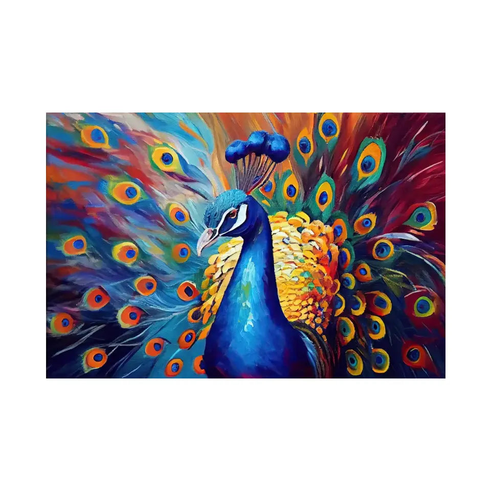 Oil painting of a multicolored peacock I