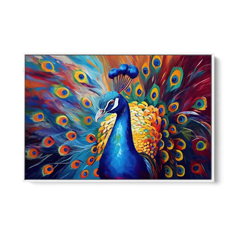 Oil painting of a multicolored peacock I