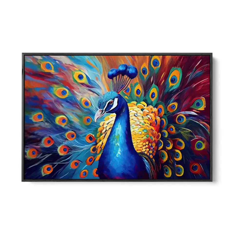 Oil painting of a multicolored peacock I