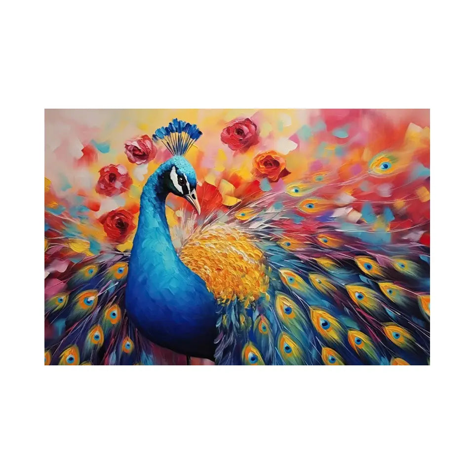 Oil painting of a multicolored peacock II