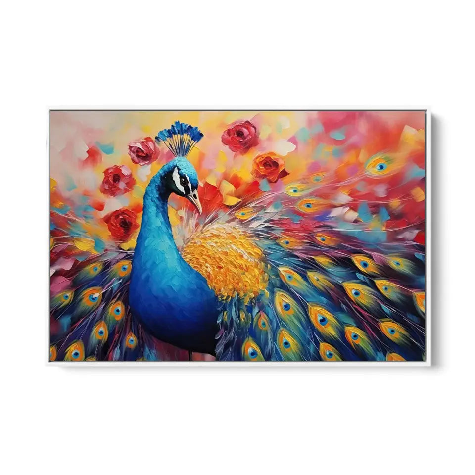 Oil painting of a multicolored peacock II