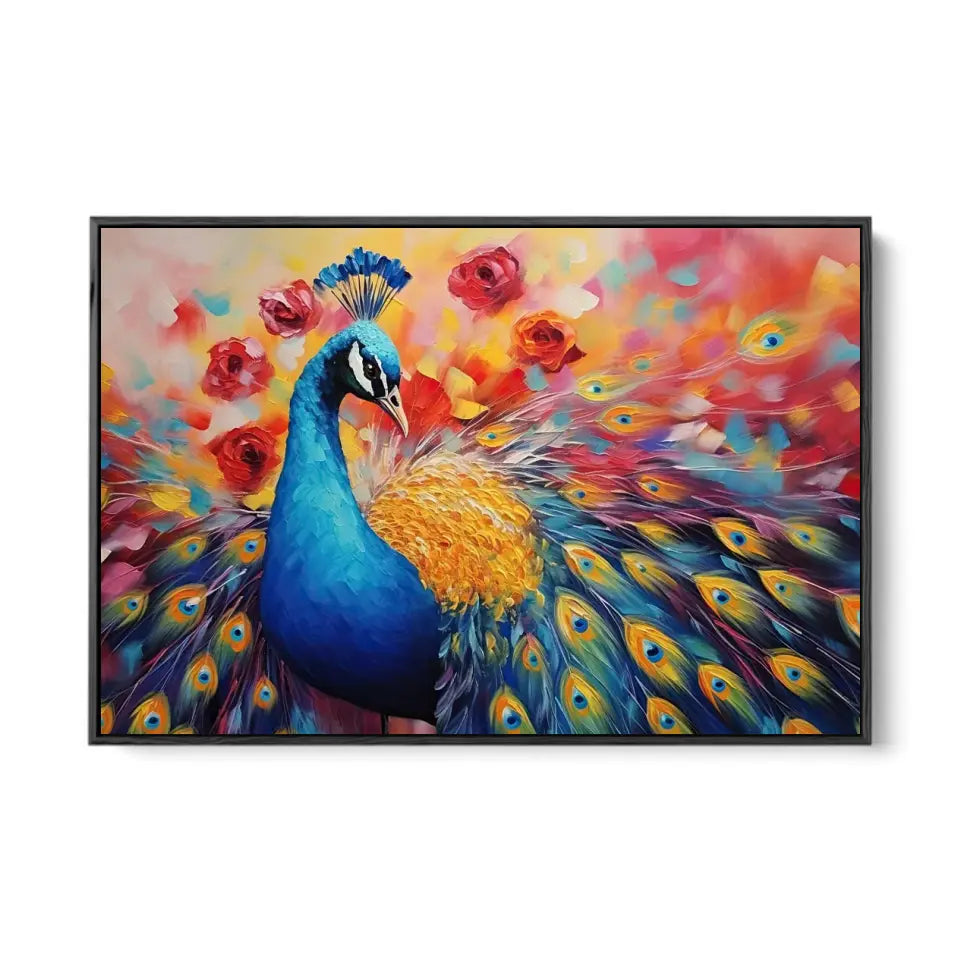 Oil painting of a multicolored peacock II