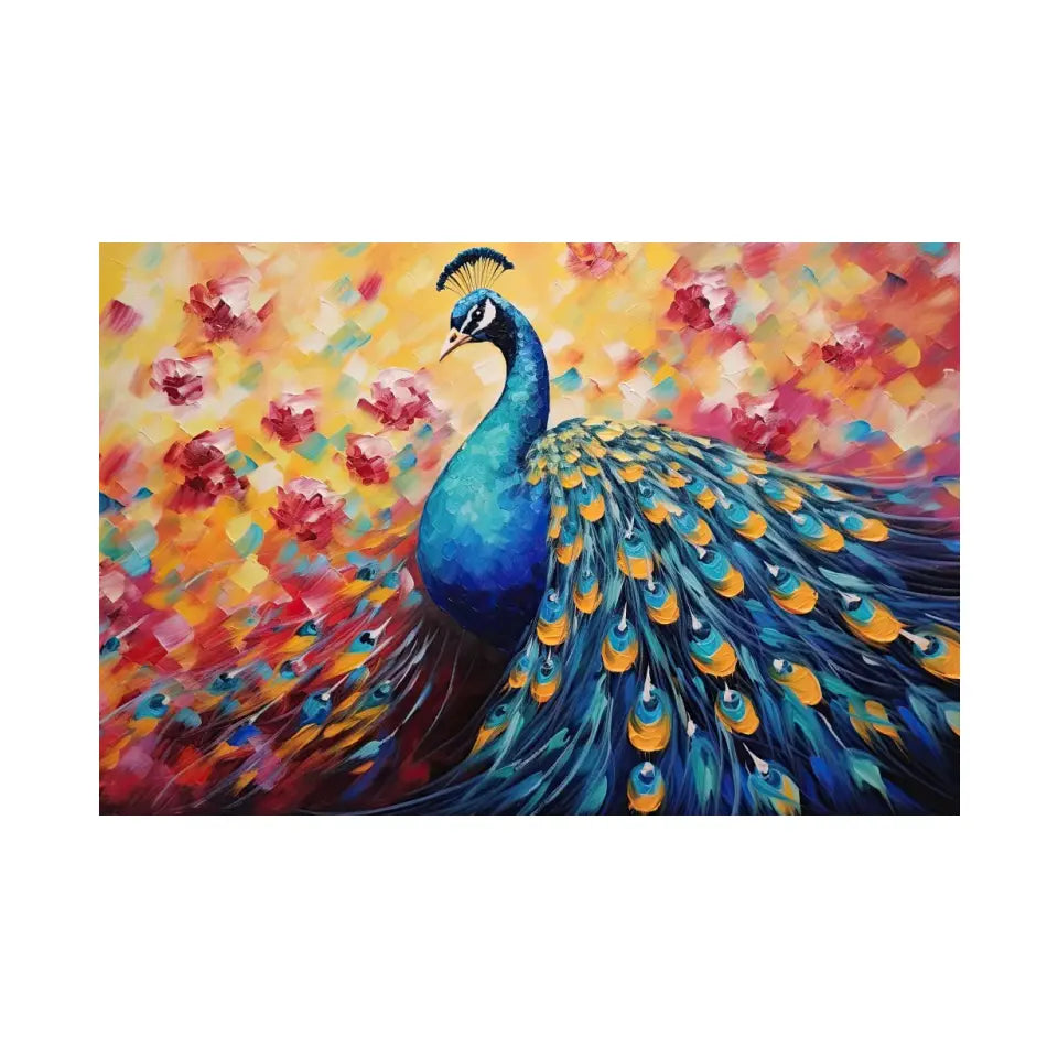 Oil painting of a multicolored peacock III