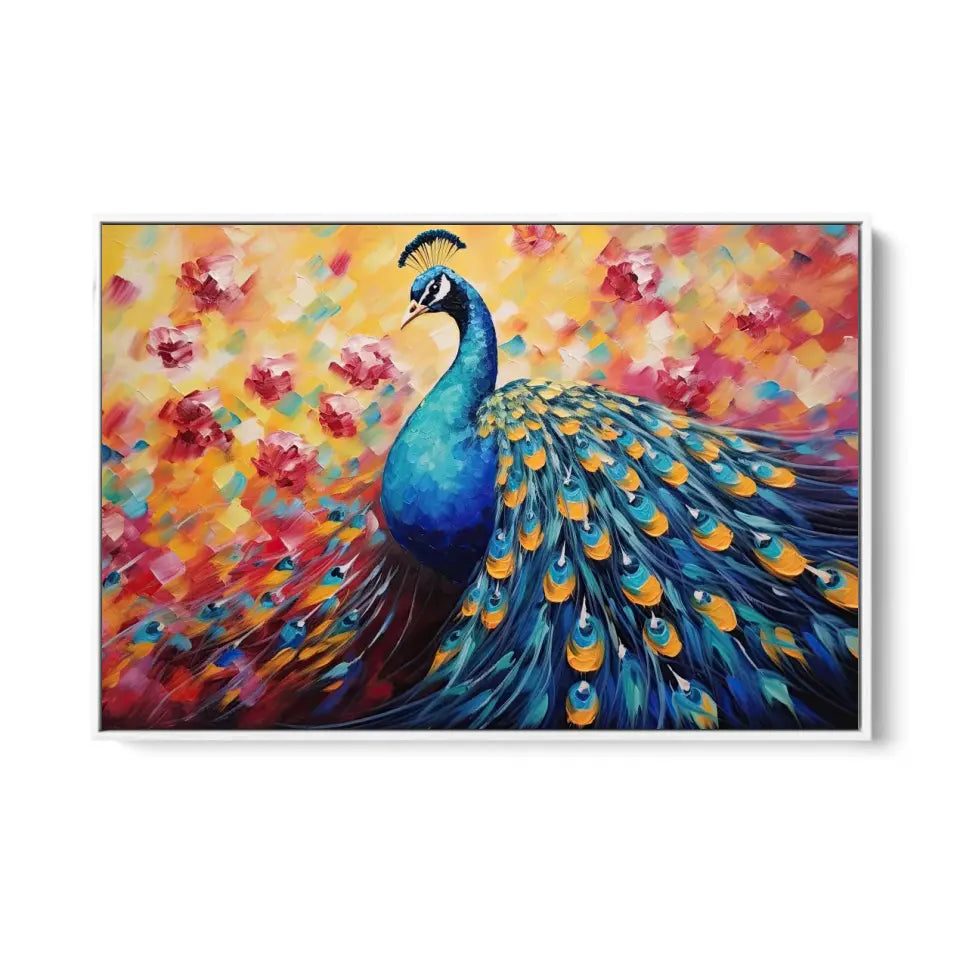 Oil painting of a multicolored peacock III