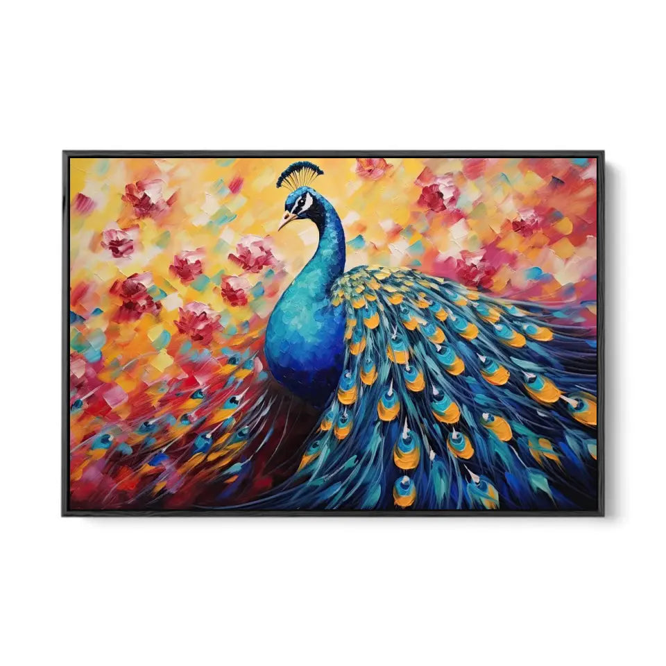 Oil painting of a multicolored peacock III