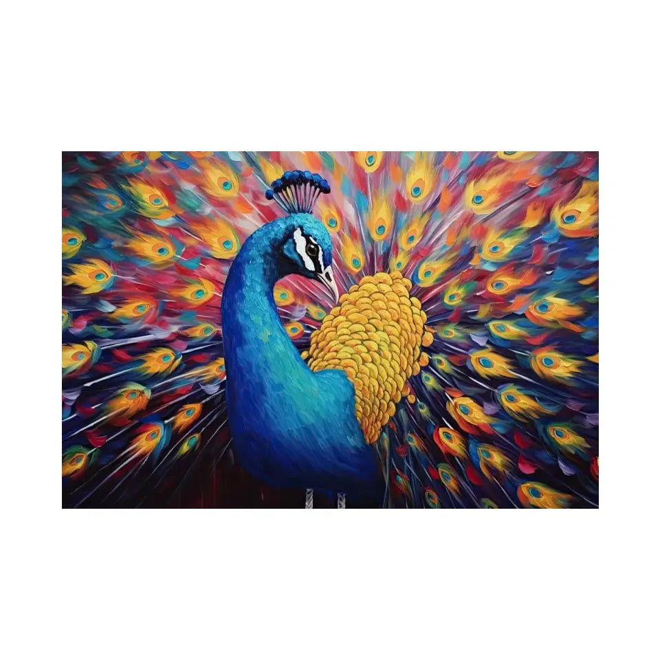 Oil painting of a multicolored peacock IV