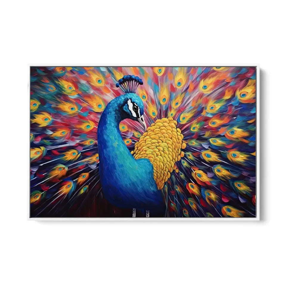 Oil painting of a multicolored peacock IV