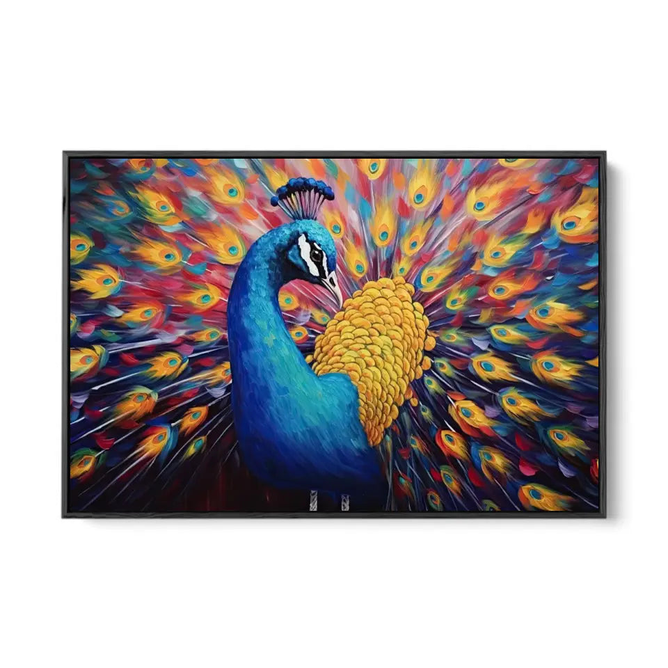 Oil painting of a multicolored peacock IV