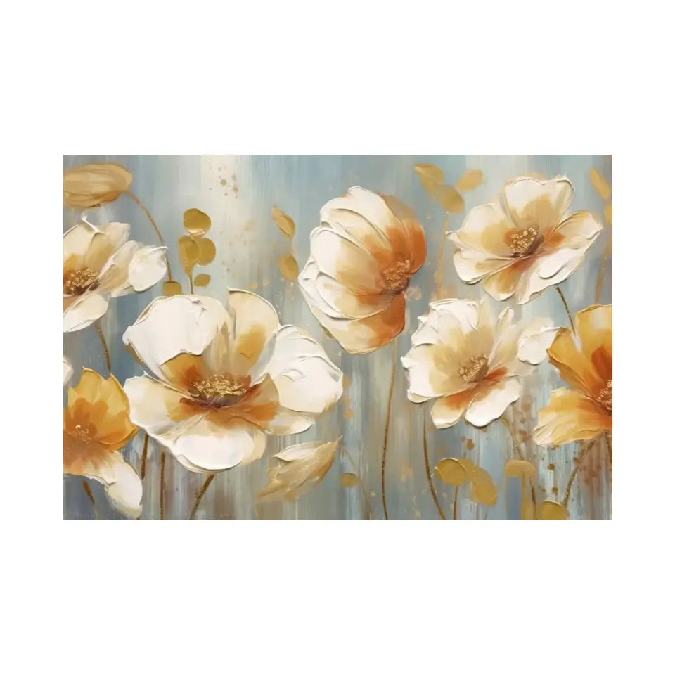 Orange, white and blue oil painting of flowers